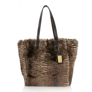 American Glamour Badgley Mischka Faux Fur and Leather Tote