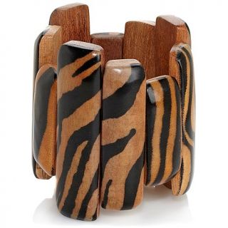 Rara Avis by Iris Apfel Brown and White Wood Zebra Print Stretch Bracelet