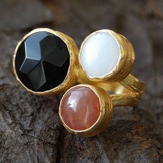 pearl carnelian and onyx cocktail ring by embers semi precious and gemstone designs