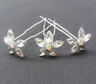 set of three flower crystal hair pins *offer by yatris home and gift