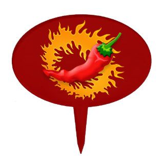 Chili pepper with flame oval cake toppers