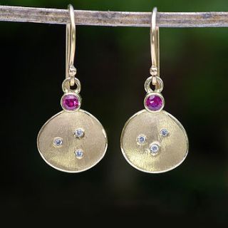 diamond & ruby earrings in 18ct gold by lilia nash jewellery