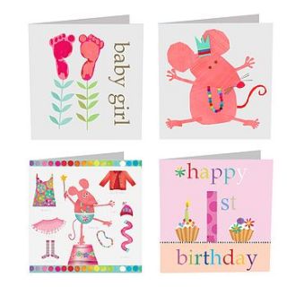 set of four baby girl cards by square card co