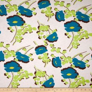 Rayon Blend Jersey Knit Floral White/Green/Blue Fabric