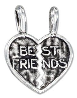 Sterling Silver Two Piece Break Apart Heart "Best Friends" Pendant Jewelry