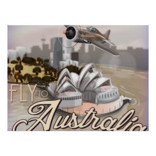 Vintage Fly to Australia Travel Poster