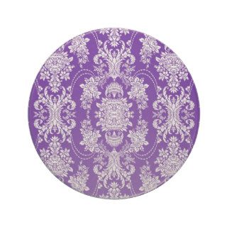 White And Purple Vintage Floral Baroque Pattern Coaster