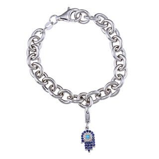 Sterling Silver Sapphire and Turquoise Hamsa Charm Bracelet (3/8ct TGW) Gemstone Bracelets