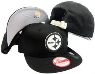 Pittsburgh Steelers Solid Black Leather Strapper Adjustable Strapback Hat / Cap Clothing