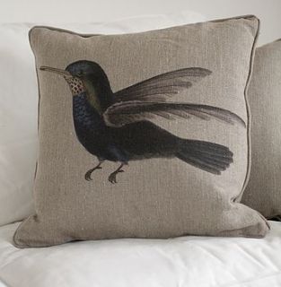 blue hummingbird linen cushion by natural history