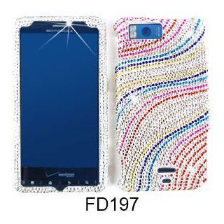 CELL PHONE CASE COVER FOR MOTOROLA DROID X MB810 RHINESTONES WAVE LINES ON WHITE Cell Phones & Accessories
