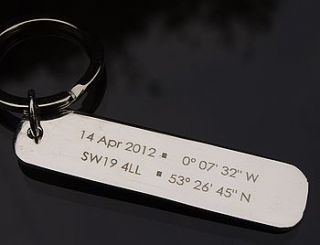 personalised date and coordinates key ring by capture & keep