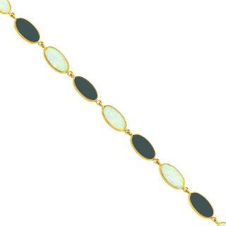 14K Gold Onyx & Created Opal Bracelet Jewelry 8.5" Link Bracelets Jewelry
