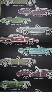 british classic car hand printed wallpaper by sharon jane