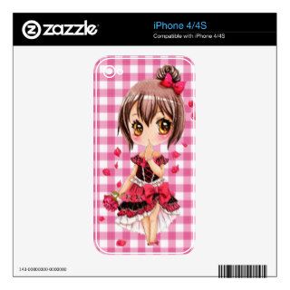 Cute anime chibi girl with red rose skins for iPhone 4