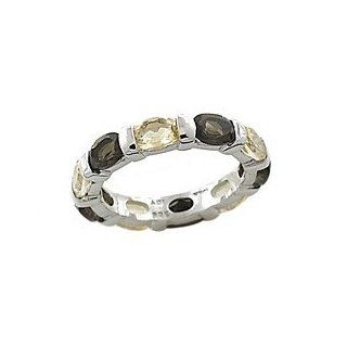 Sterling Silver Smoky Quartz & Citrine Eternity Band Ring  6 Class Rings Jewelry