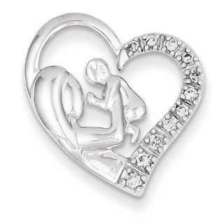 14k White Gold Mother and Baby Diamond Heart Pendant Jewelry