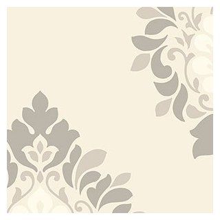 Gray and Beige Dimensional Damask Wallpaper    