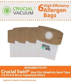 6 Crucial Swirl Micro Lined Vacuum Bags; Also Fits Simplicity Sport Type S, SS 6 & Riccar SupraQuik RSQ 6; Designed and Engineered by Crucial Vacuum   Household Handheld Vacuums