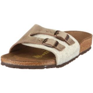 Birkenstock slippers Vaduz in size 43.0 N EU made of Waxy Leather/Wool in Tobacco Brown/Beige with a narrow insole Shoes