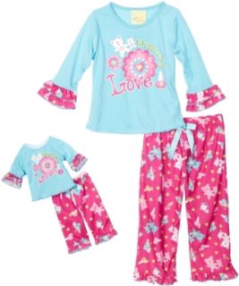 Dollie & Me Girls Knit Top With Capri Pant and Matching Doll Garment, Blue/Pink, 12 Clothing Sets Clothing