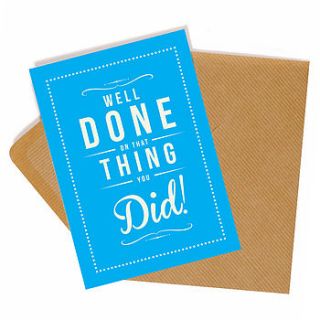 'well done on that thing…' retro style card by rock the custard