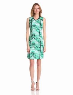 Calvin Klein Women's Seamed Shift Dress, Emerald/Nile Multi, 2