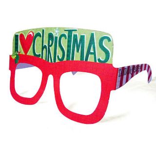 'i love christmas' greetings card glasses by tandem green