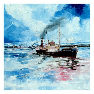 tramp steamer canvas painting by stuart roy