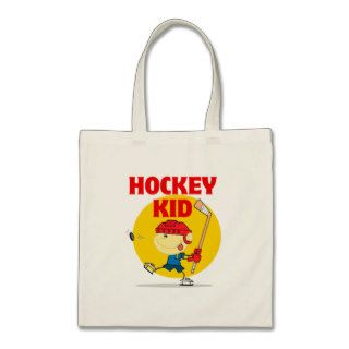cute hockey kid cartoon character tote bags
