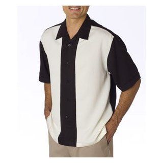 Cubavera Pieced Bedford Cord Camp Shirt   Black/Ivory, XL Clothing