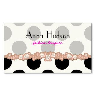 Artistic Retro Polka Dots White Black Pink Business Card Templates