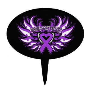Epilepsy Awareness Heart Wings.png Oval Cake Topper