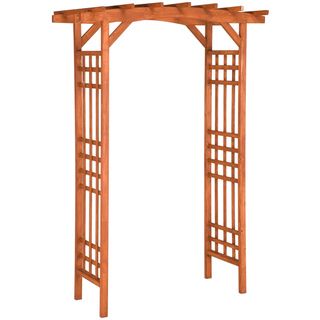 Jennings Flat Top Stained Tan Finish Arbor with Square Lattice Jennings Garden Accents