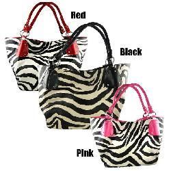 Zebra print 100 percent Imitation leather Zip top Satchel Handbag Shoulder Bags