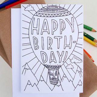 hot air balloon colouring in card by nic farrell illustration