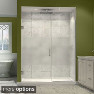 Dreamline Unidoor Plus 72 In. H X 54   55 In. W Frameless Hinged Shower Door, Half Frosted Glass