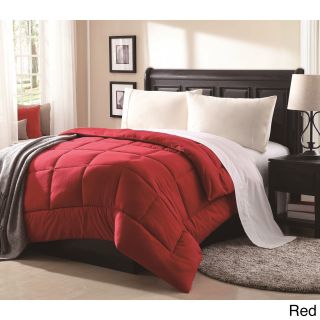Private Overfilled Solid Color Microfiber Down Alternative Comforter Red Size Twin