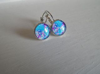 cabochon glass earrings   blue floral design by simply chic gift boutique
