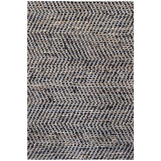 Hand woven Black Leather/ Jute Rug (6 X 9)