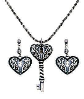 Montana Silversmiths Key To My Heart Antiqued Filigree Earring and Necklace Jewelry Set Jewelry