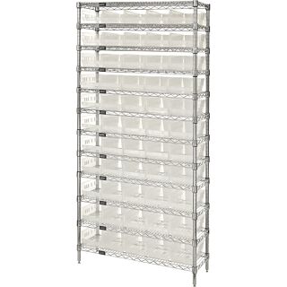 Quantum Storage Wire Shelving System with 55 Clear Bins — 12-Shelf Unit, 36in.W x 12in.D x 74in.H, Model# WR12-102CL  Single Side Bin Units