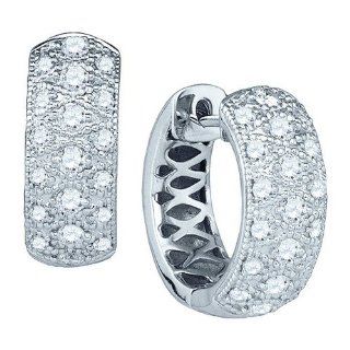 Diamond Hoop Earrings 0.88CTW DIAMOND FASHION HOOPS 14K White gold Hoop Earrings Jewelry