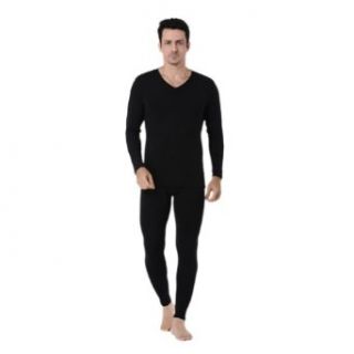 Men's Thermal SET 2pc Top and Bottom Long Underwear V neck (XL, Black) at  Mens Clothing store