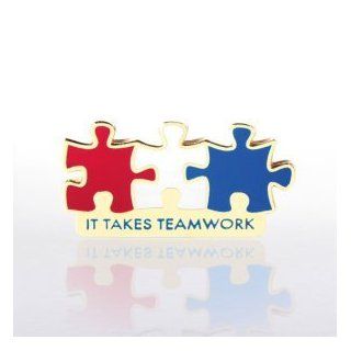 Lapel Pin   It Takes Teamwork Red, White and Blue