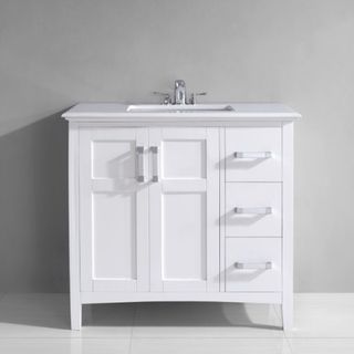 Wyndenhall Salem 36 inch White Marble Top Single Sink Bathroom Vanity White Size Single Vanities