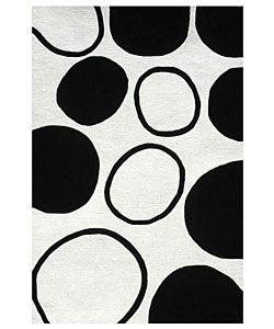 Hand tufted Black Circle Wool Rug (5 X 8)