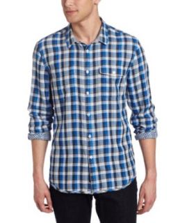 Calvin Klein Jeans Men's Flicker Plaid Long Sleeve Woven Shirt, Victory Blue, Small at  Mens Clothing store