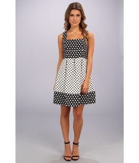 Ivy & Blu Maggy Boutique Sleeveless Square Neck Contrast Polka Dot Fit Flare Womens Dress (Black)