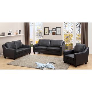 Aspen Charcoal Grey Top Grain Leather Living Room Sofa Set